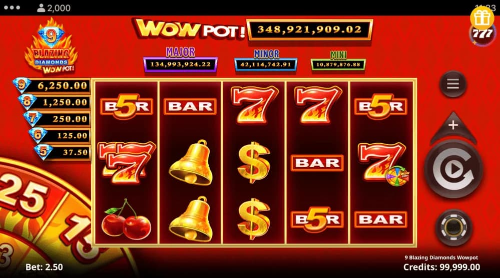 9 Blazing Diamonds WowPot spelplan