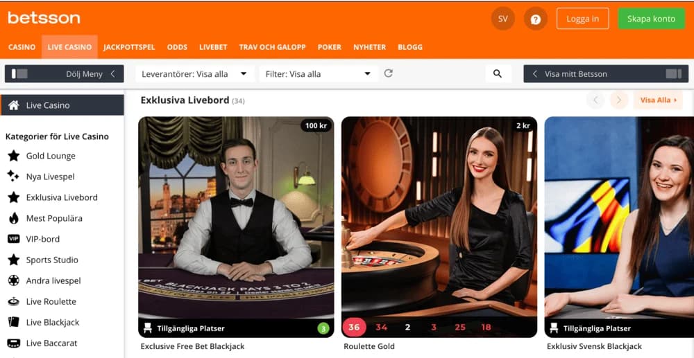 Betsson live casino