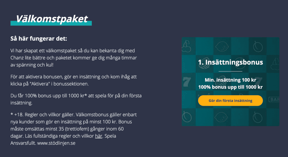 Chanz välkomstbonus