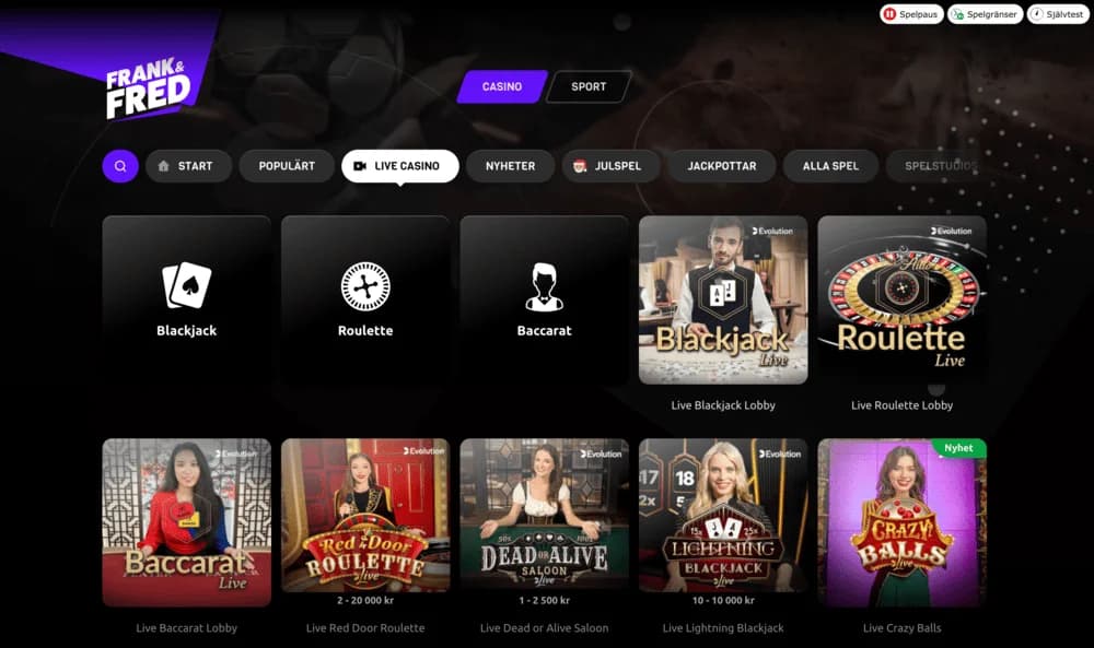 Frank & Fred live casino