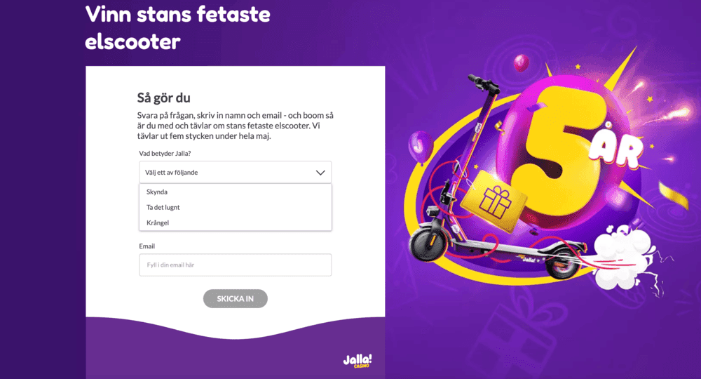 Jalla Casino formulär elscooter