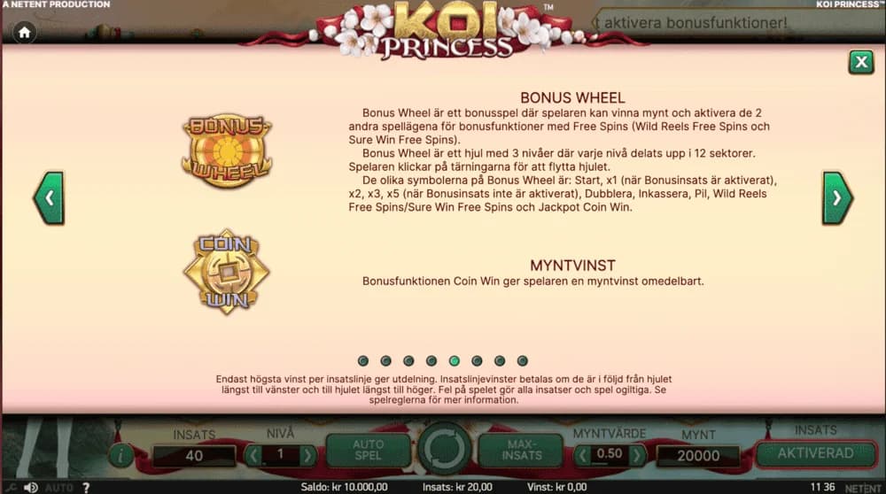 Koi Princess bonusfunktioner
