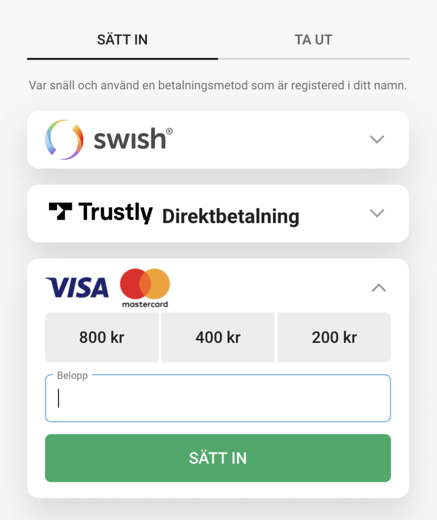 Insättning med kort