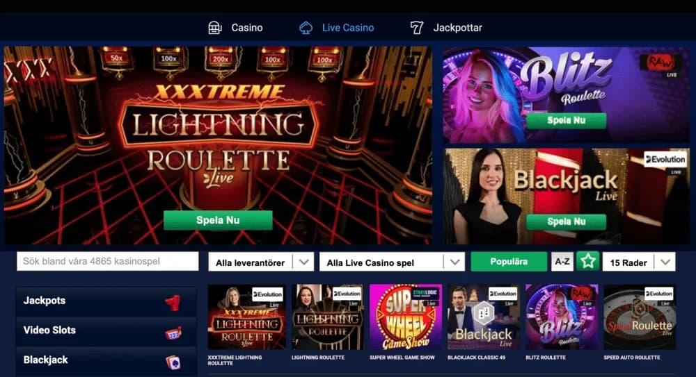 Kungaslottet live casino