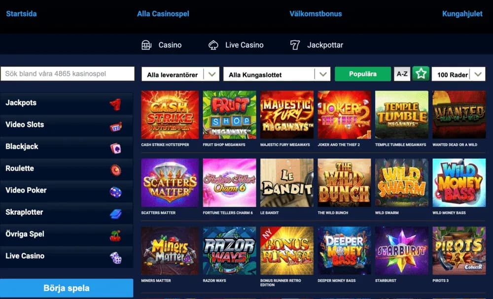 Kungaslottet spelutbud