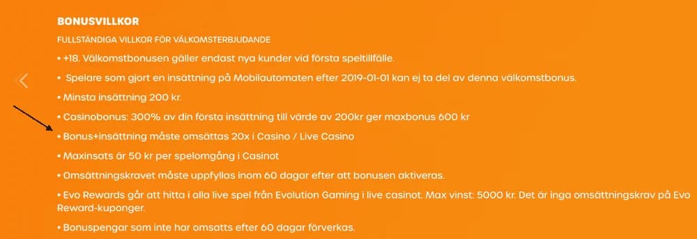 Utdrag ur Lyllo Casino bonusvillkor