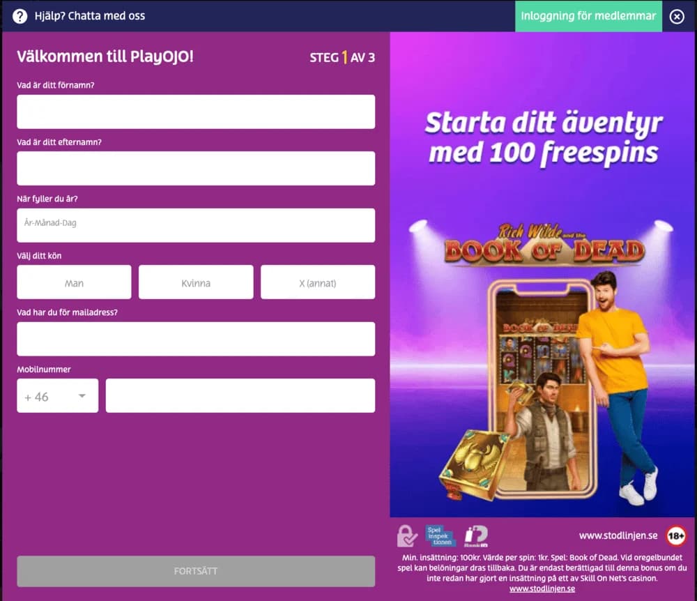 PlayOJO registrering