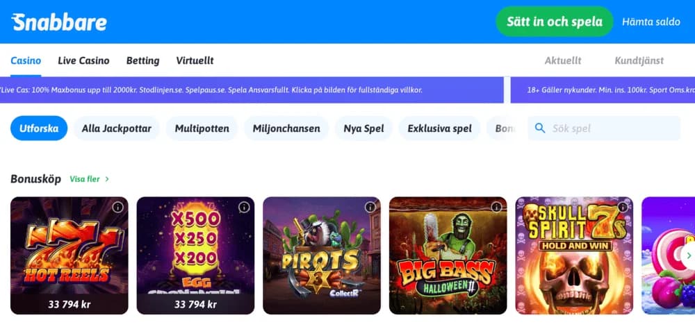 Snabbare casino utbud