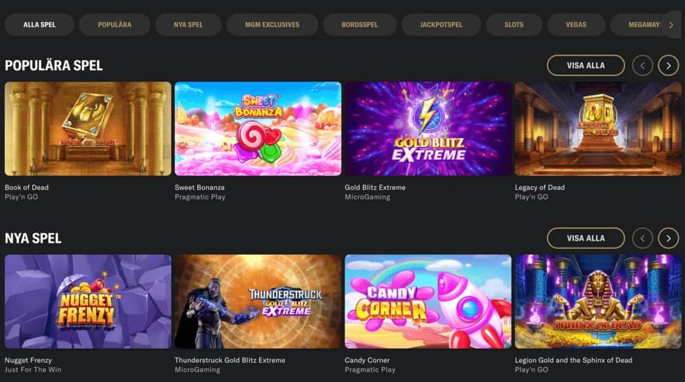 Spelutbud hos BetMGM