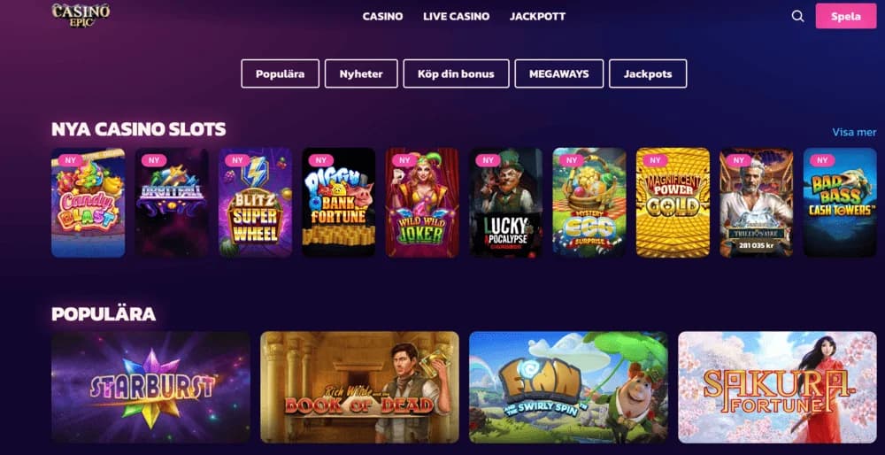 Spelutbud hos Casinoepic