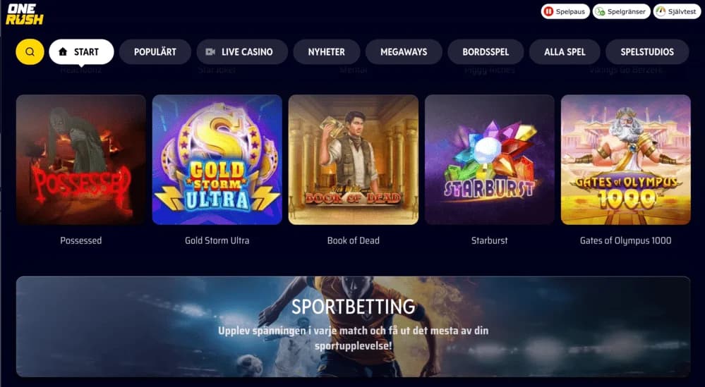 Spelutbudet hos Onerush Casino