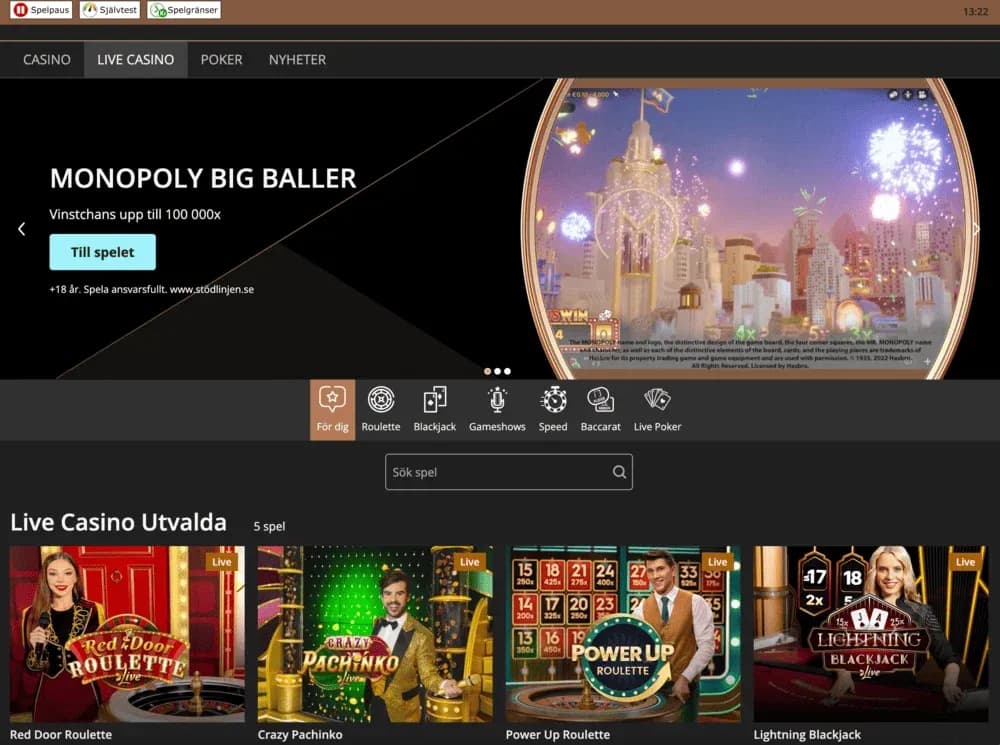 Storspelare live casino