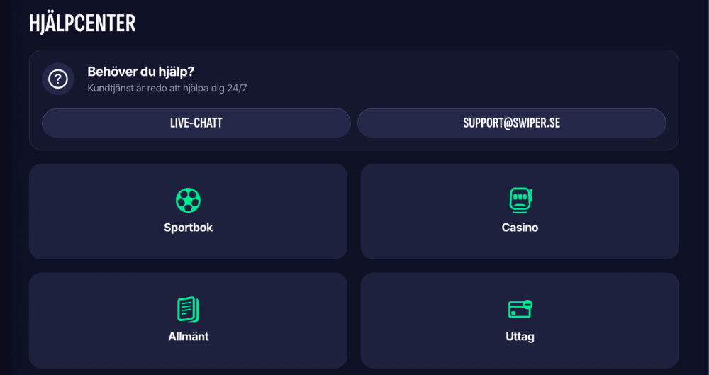 Swiper Casino kundtjänst
