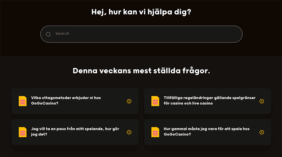 Kundtjänst hos Gogo Casino