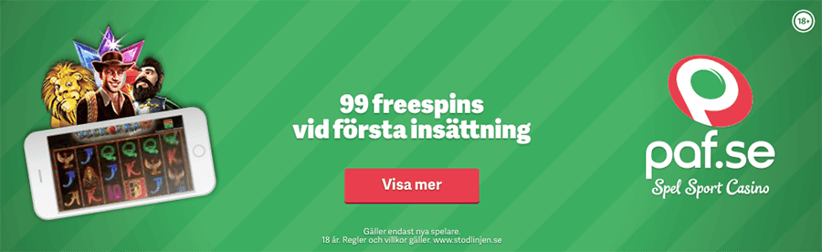 Få 99 freespins vid din första insättning hos Paf Casino