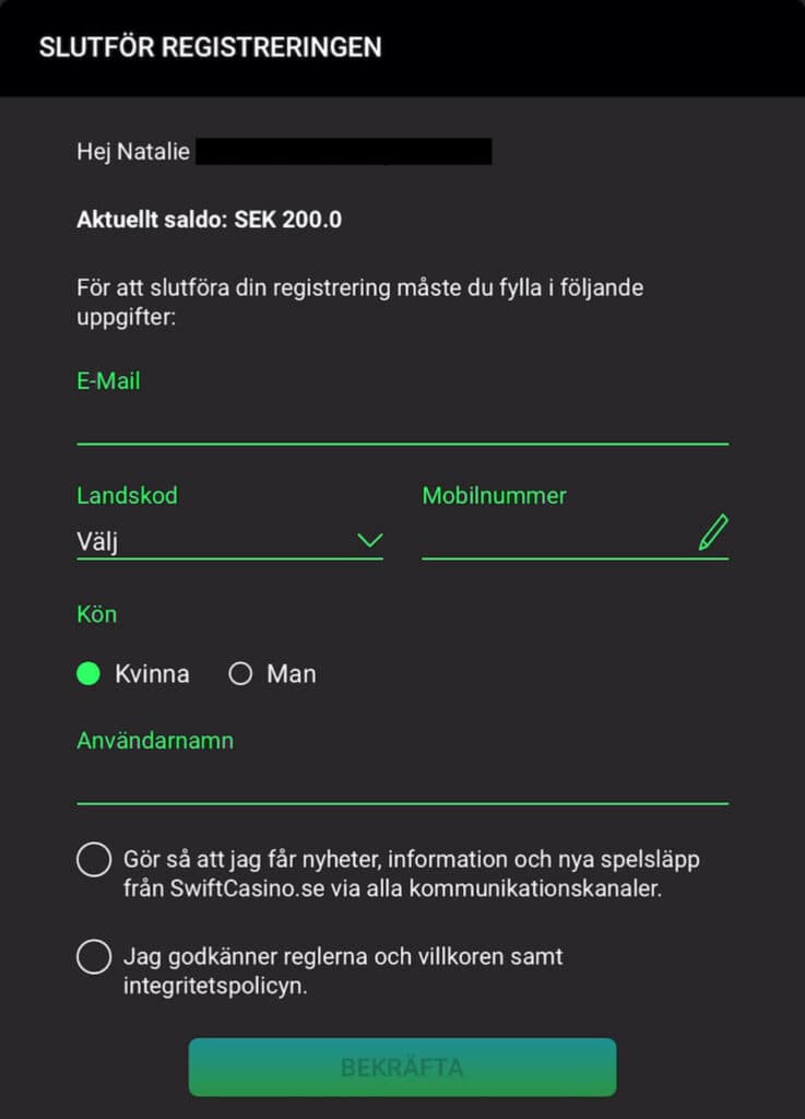 Registrering hos Swift