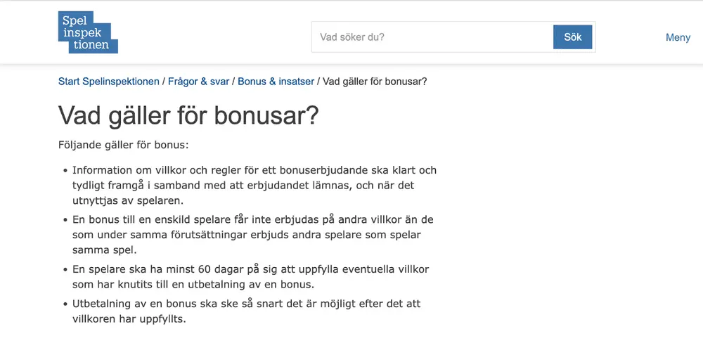 Krav från Spelinspektionen angående bonusar