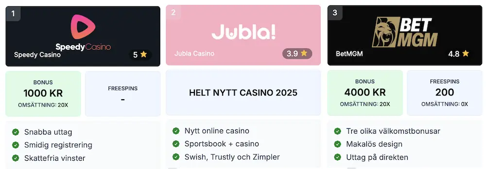 topp 3 casino juni