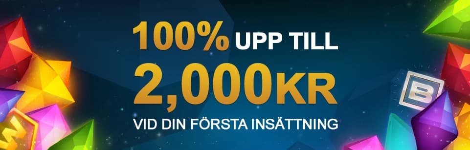 Få 100% upp till 2000kr i bonus vid första insättning hos Videoslots