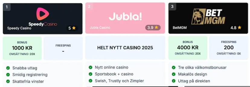 topp 3 casino juni