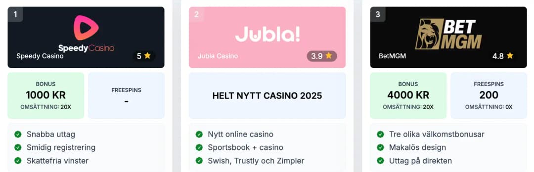 topp 3 casino juli 2025