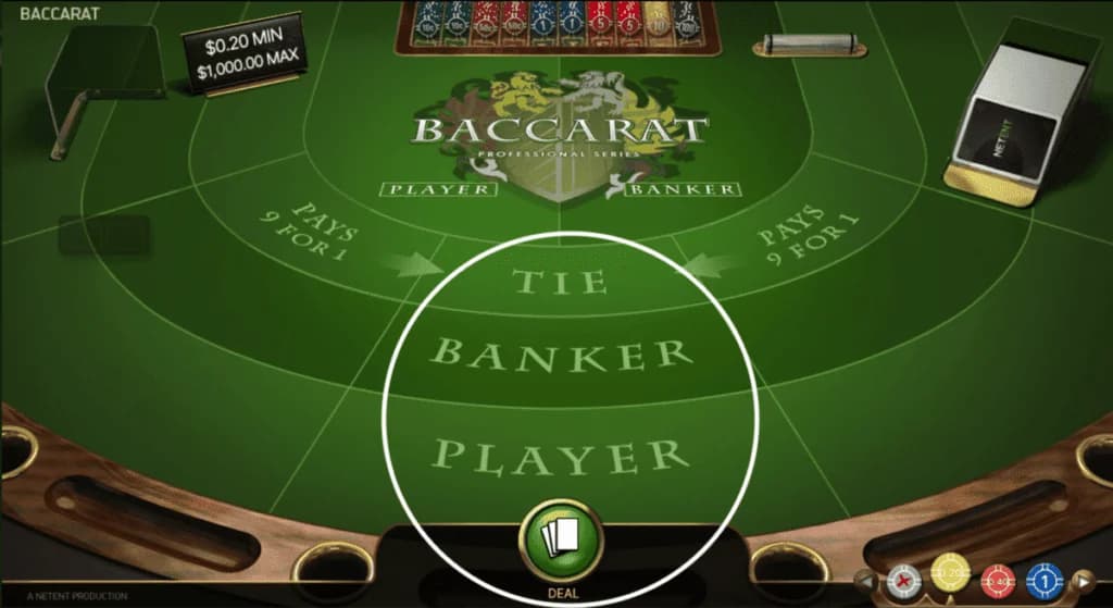 Satsa på spelaren, banken eller oavgjort i baccarat
