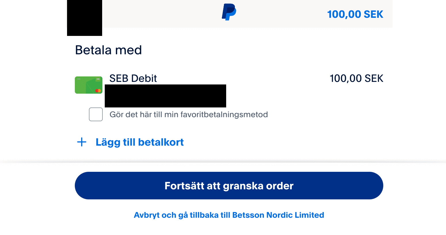 3. Välj saldo eller kopplat betalkort hos PayPal Casinon