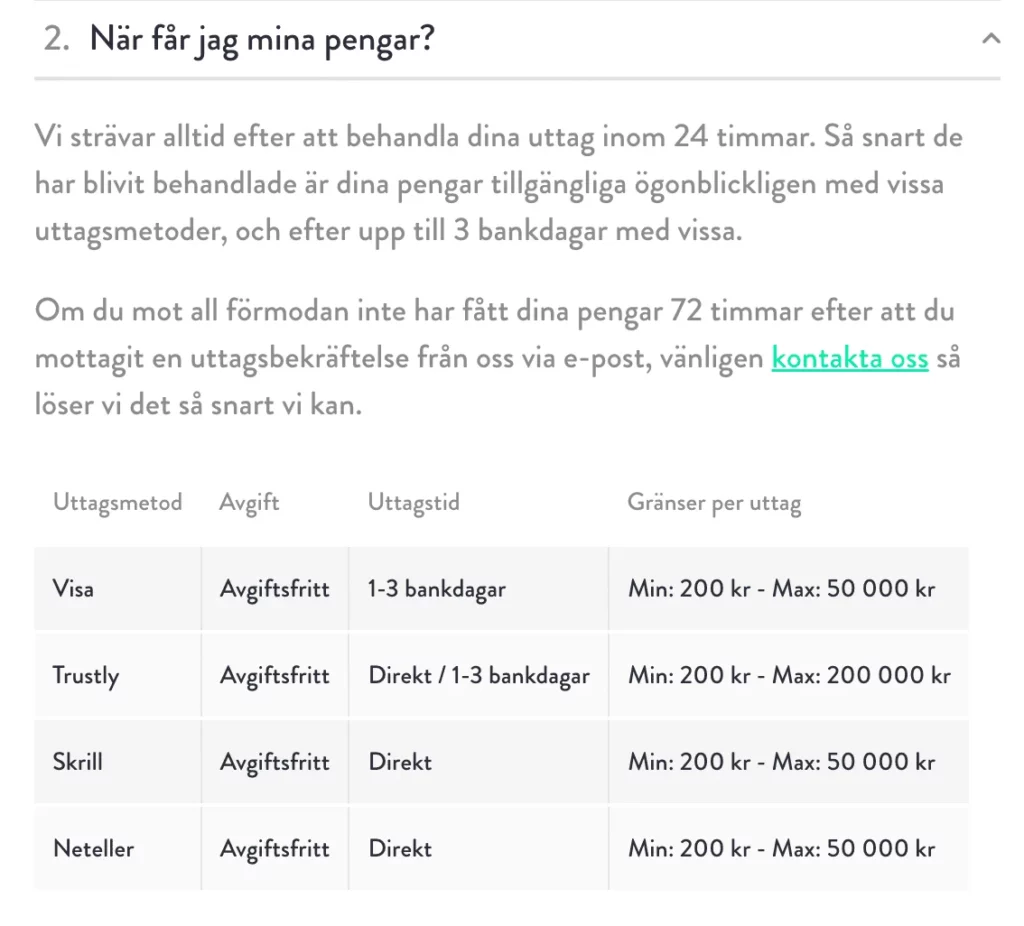 Dunder Casino betalningsinformation