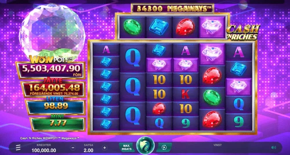 Cash N Riches WowPot Megaways spelplan