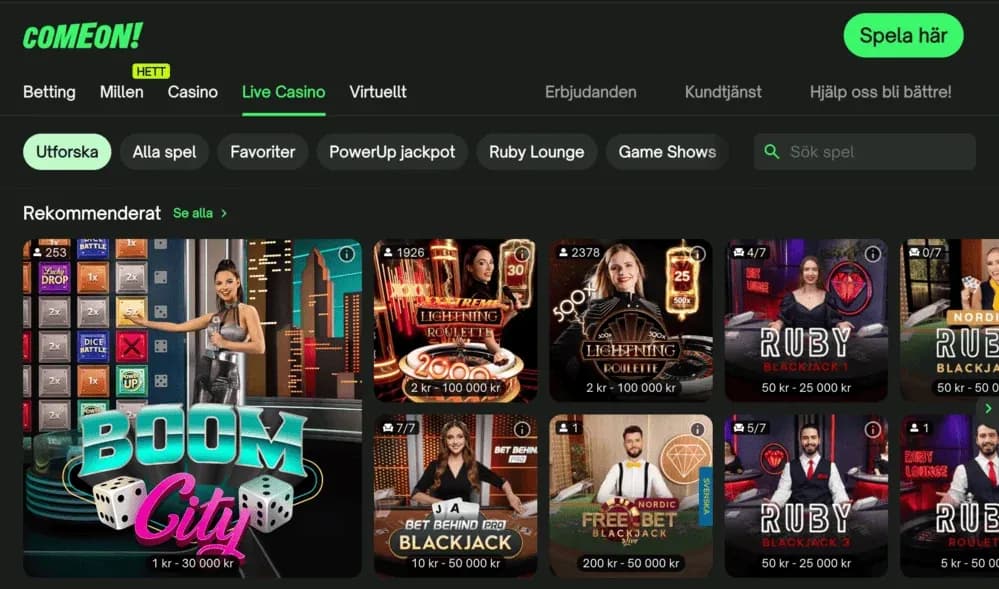 ComeOn live casino