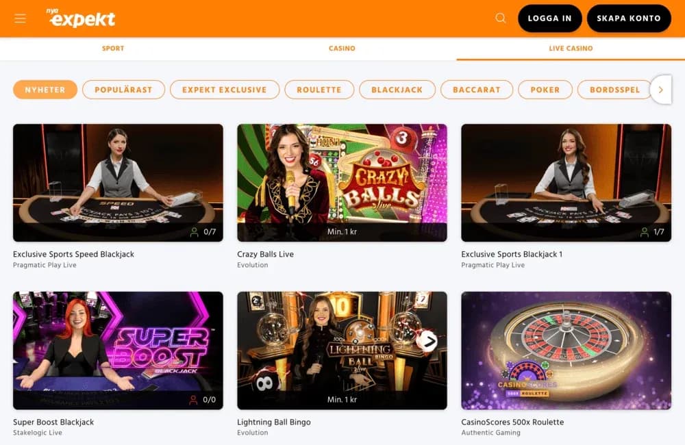 Expekt live casino