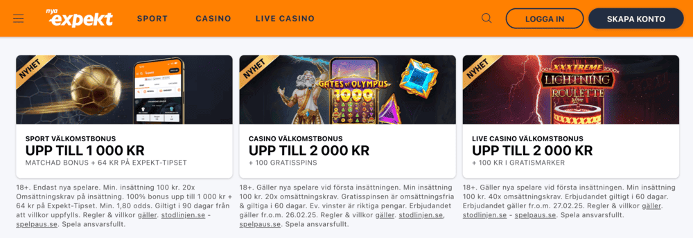 Expekt tre olika välkomstbonusar i jul