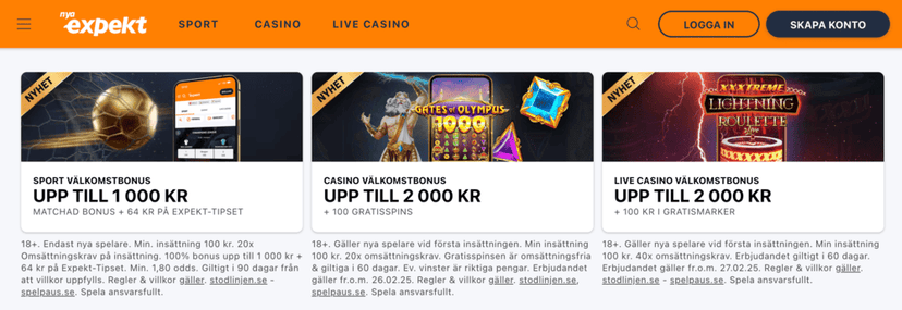 Expekt tre olika välkomstbonusar i jul