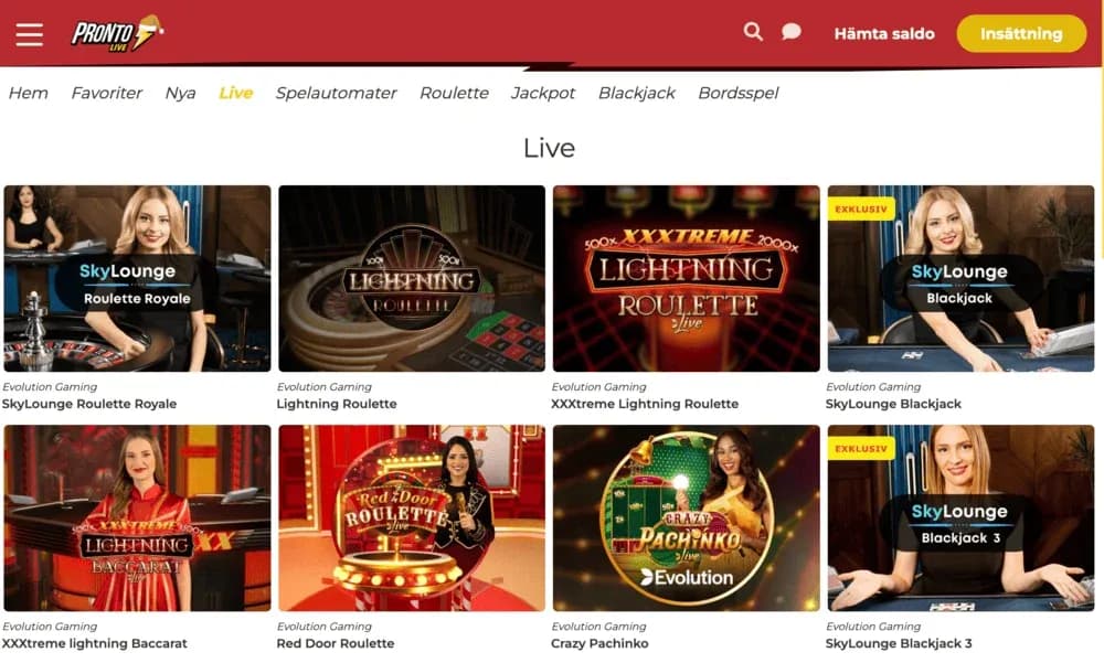 Pronto Live Casino