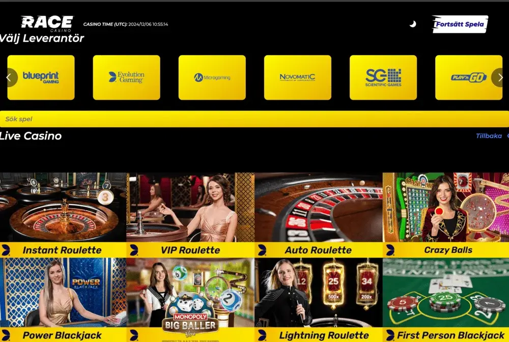 Race live casino
