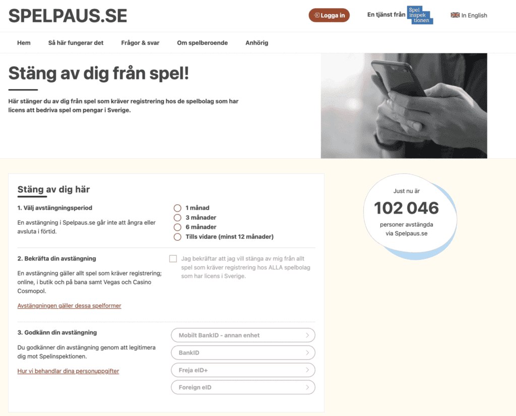 Spelpaus - Avstängning om man är spelberoende
