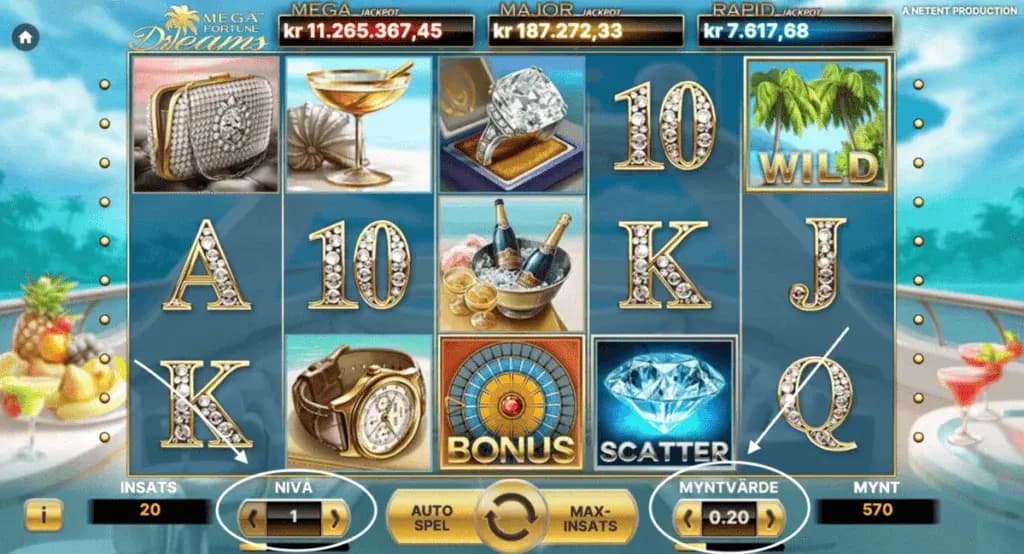 Ställ in insatsen på slots