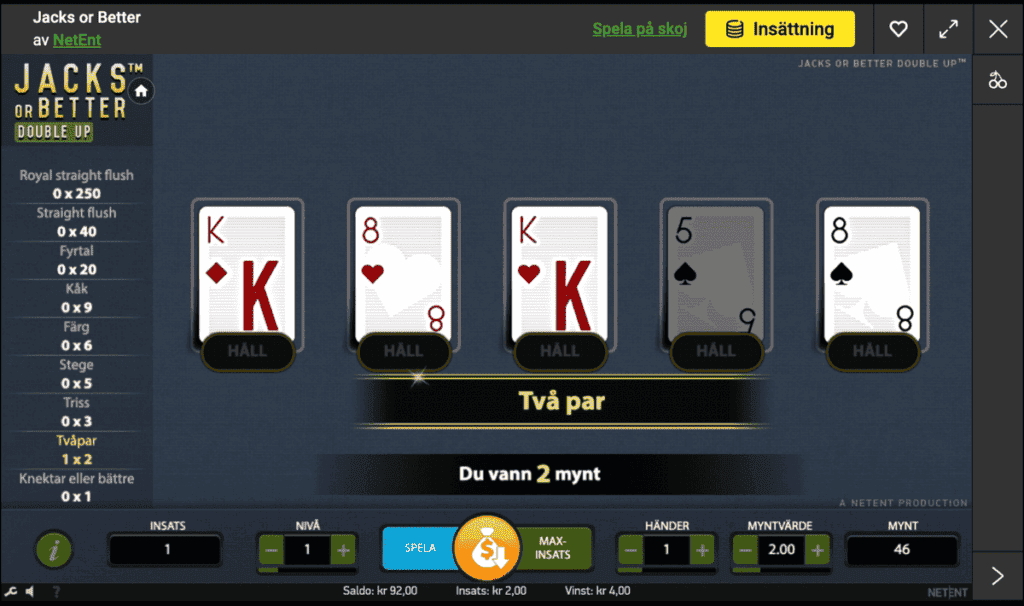 Få nya kort i videopoker