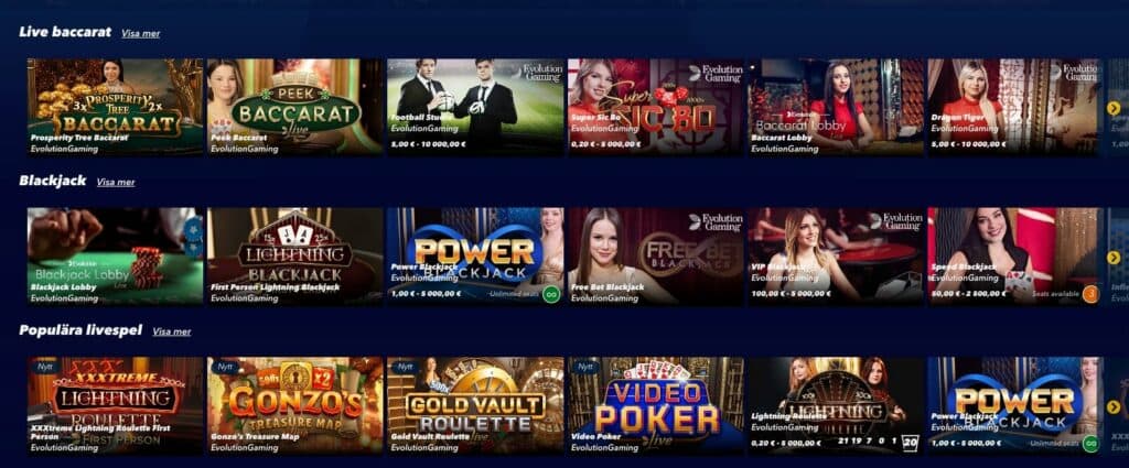 Supersnabbt live casino lobby