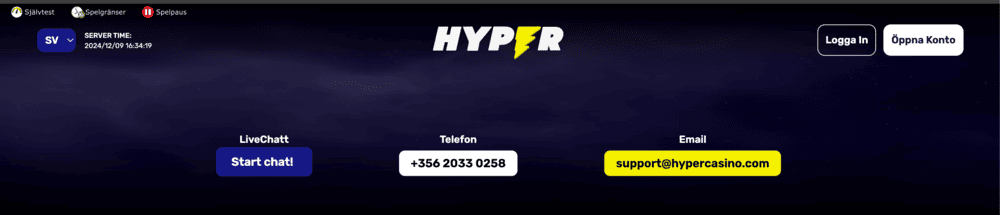 Support hos Hyper Casino