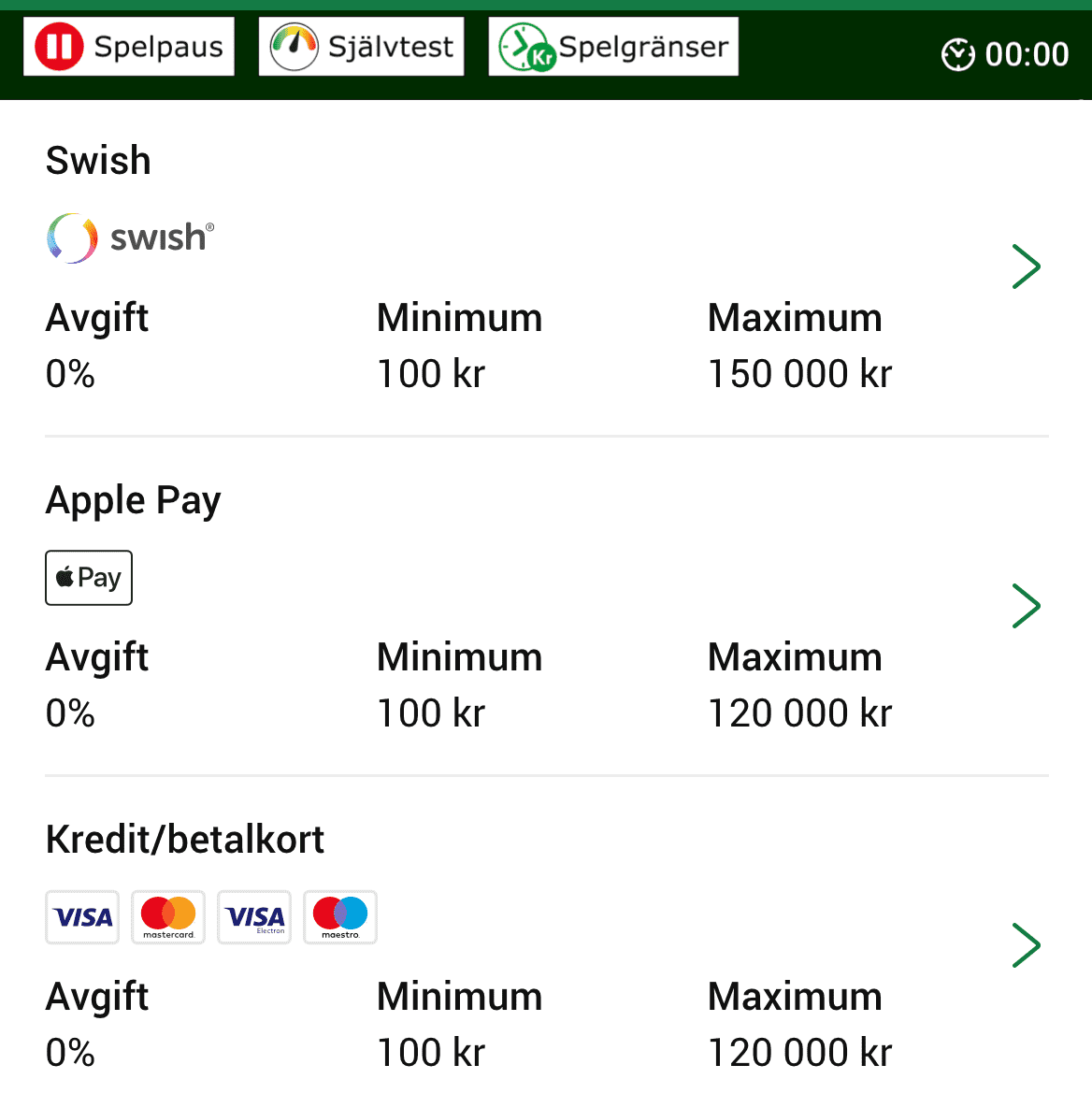 Gå till insättning och välj Swish som betalningsmetod