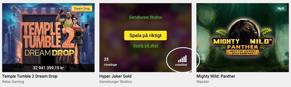 Unibet volatilitet hög