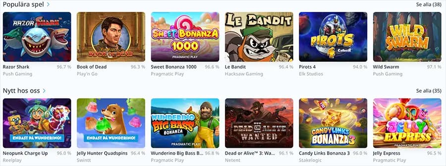 Spelutbud hos Wunderino Casino